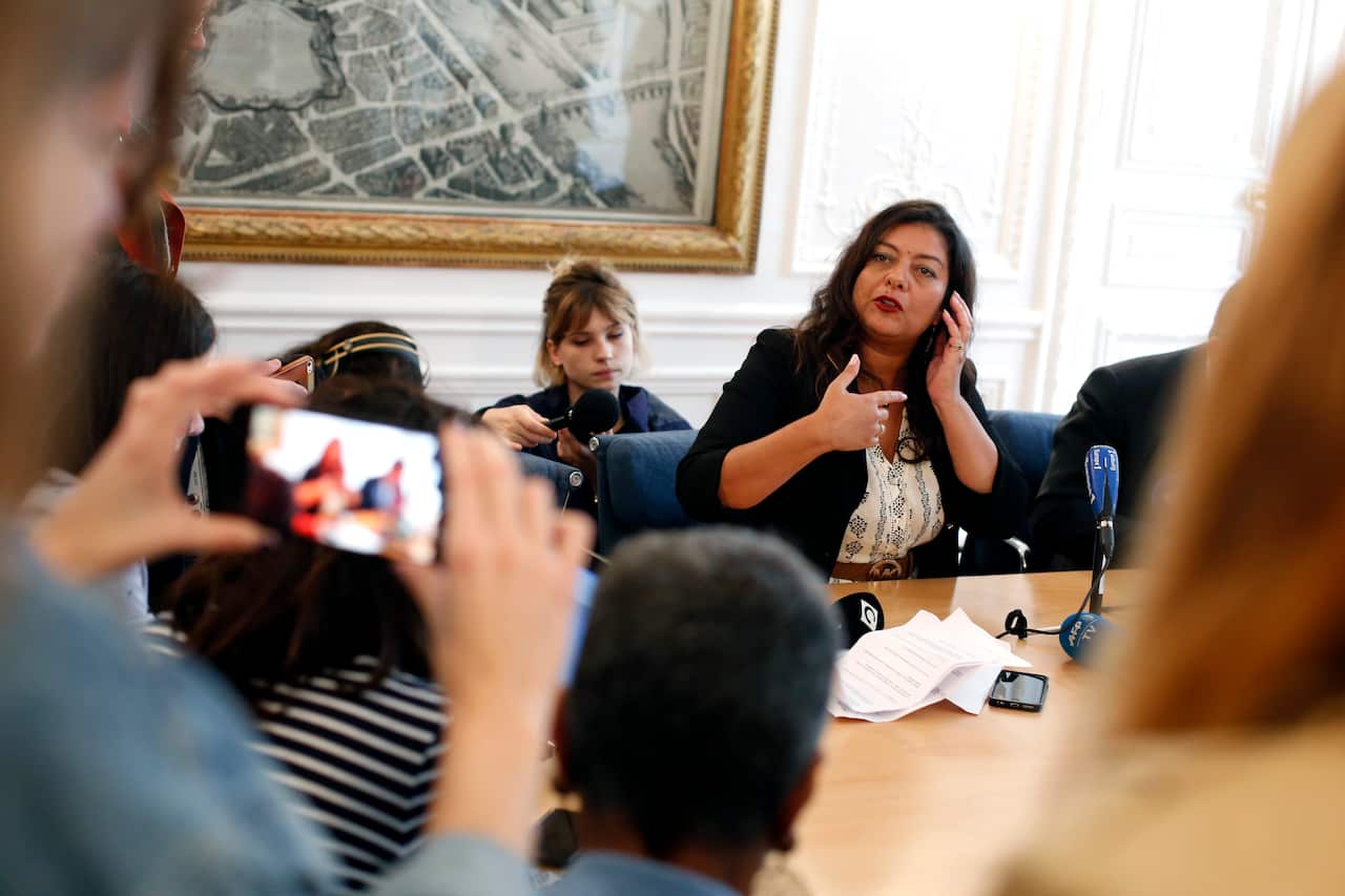 French journalist Sandra Muller gives a press conference in Paris. 