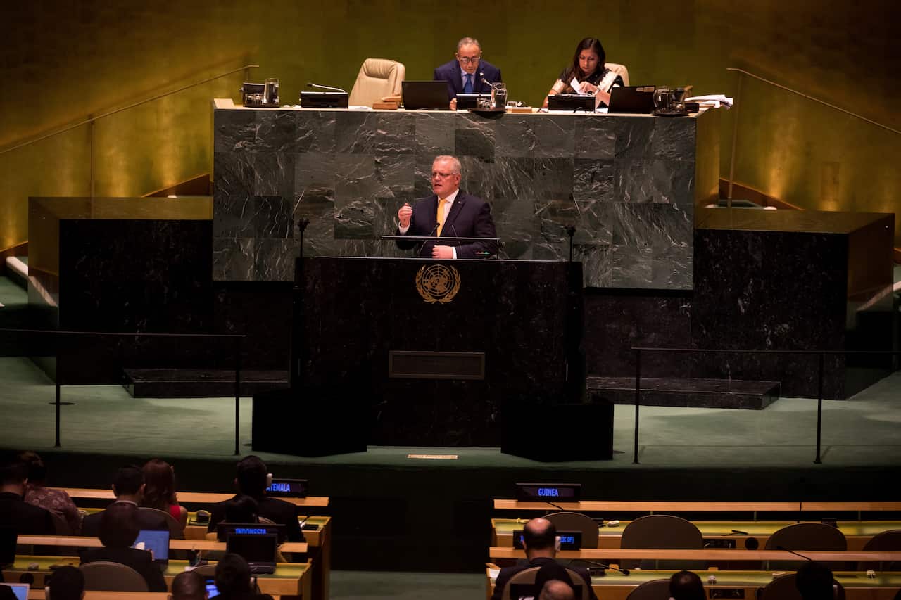 Prime Minister Scott Morrison addressed critics of Australia's action on climate change at the UN General Assembly.