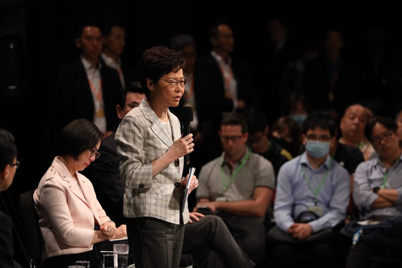 Carrie Lam speaks during the meeting with selected participants.