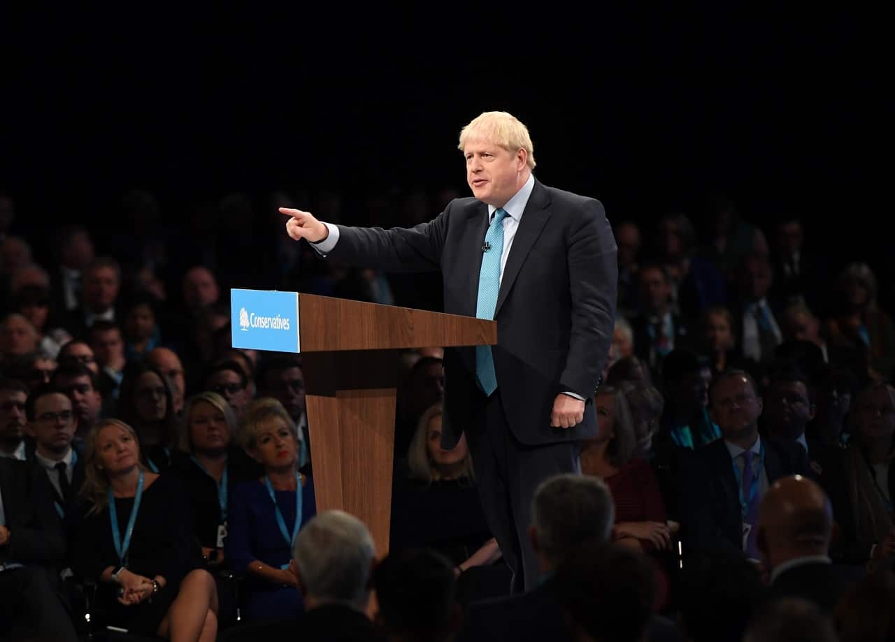 Boris Johnson delivers his speech on Wednesday.