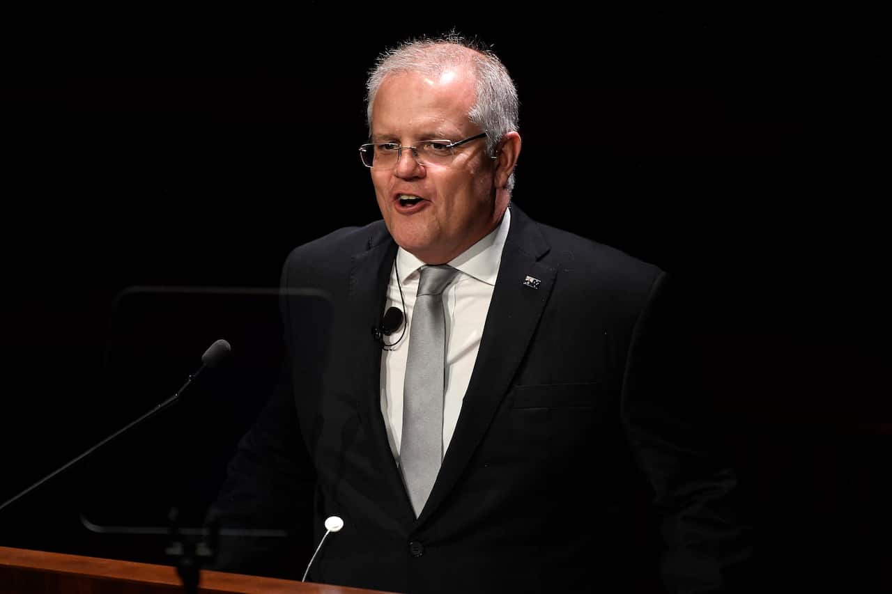 Prime Minister Scott Morrison delivers the 2019 Lowy Institute Lecture at the Sydney Town Hall in Sydney, Thursday, October 3, 2019. (AAP Image/Bianca De Marchi) NO ARCHIVING