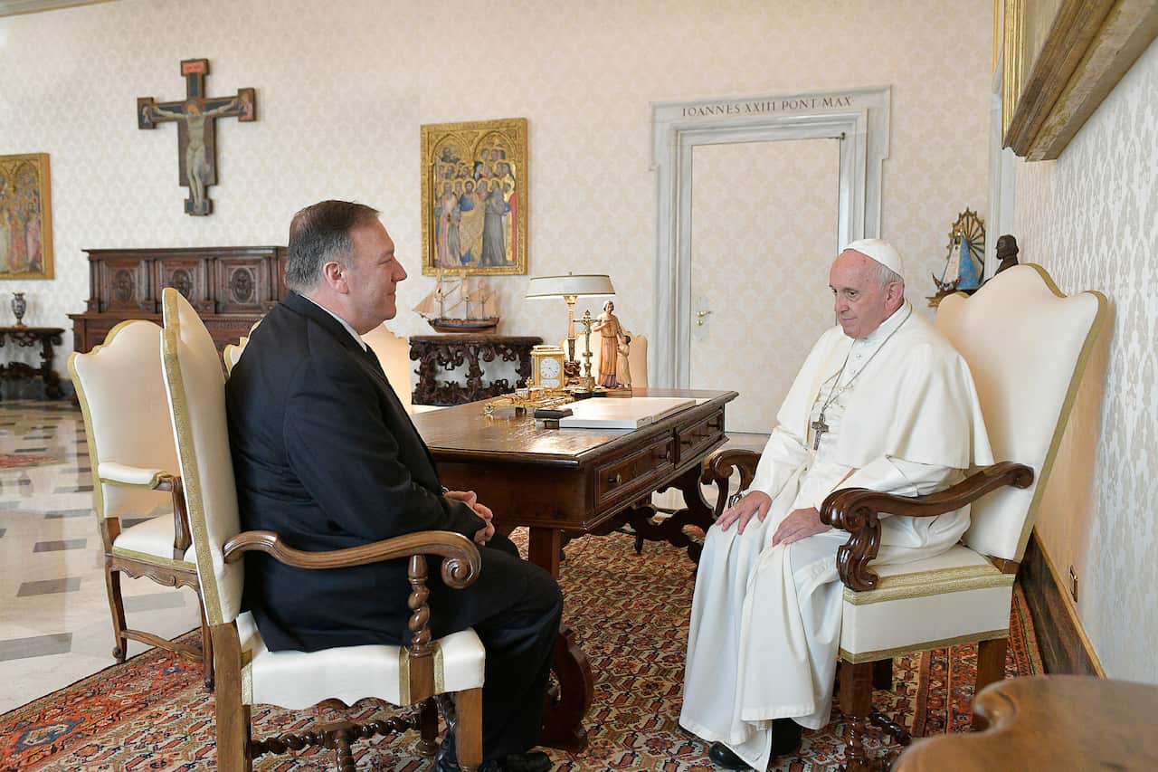 Pope Francis and Mike Pompeo at the Vatican in October 2019.