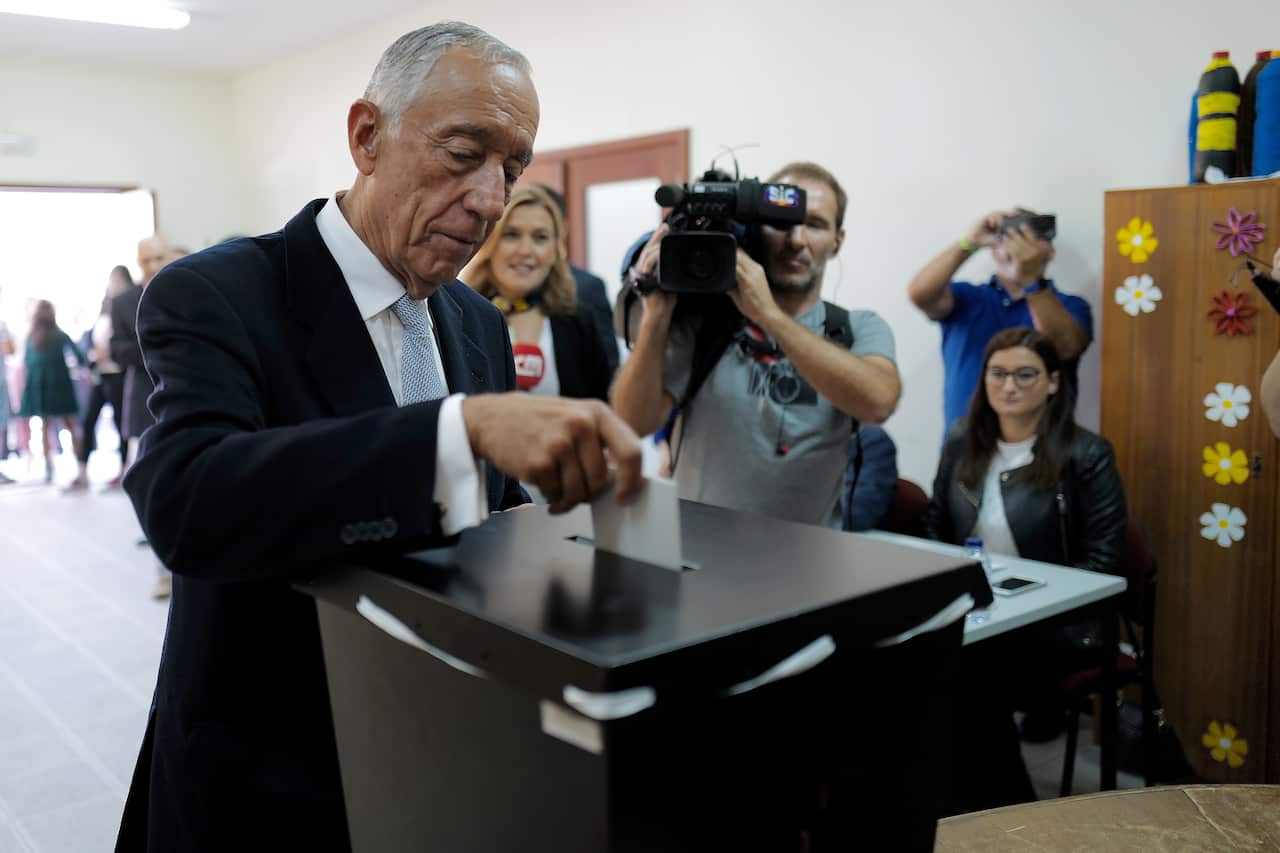 Portuguese President Marcelo Rebelo de Sousa casts his vote in Celorico de Basto, northern Portugal.