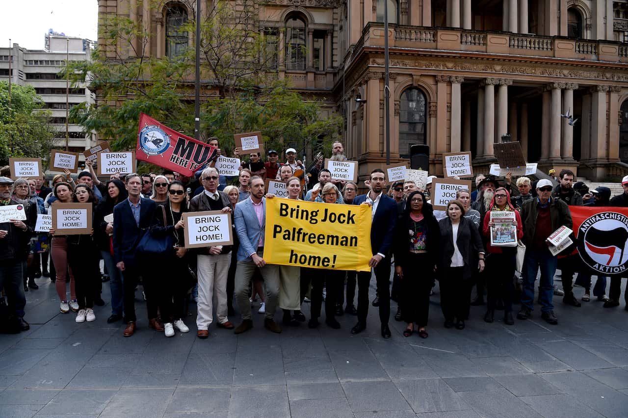 Supporters at a rally to free Jock Palfreeman at Sydney last October.