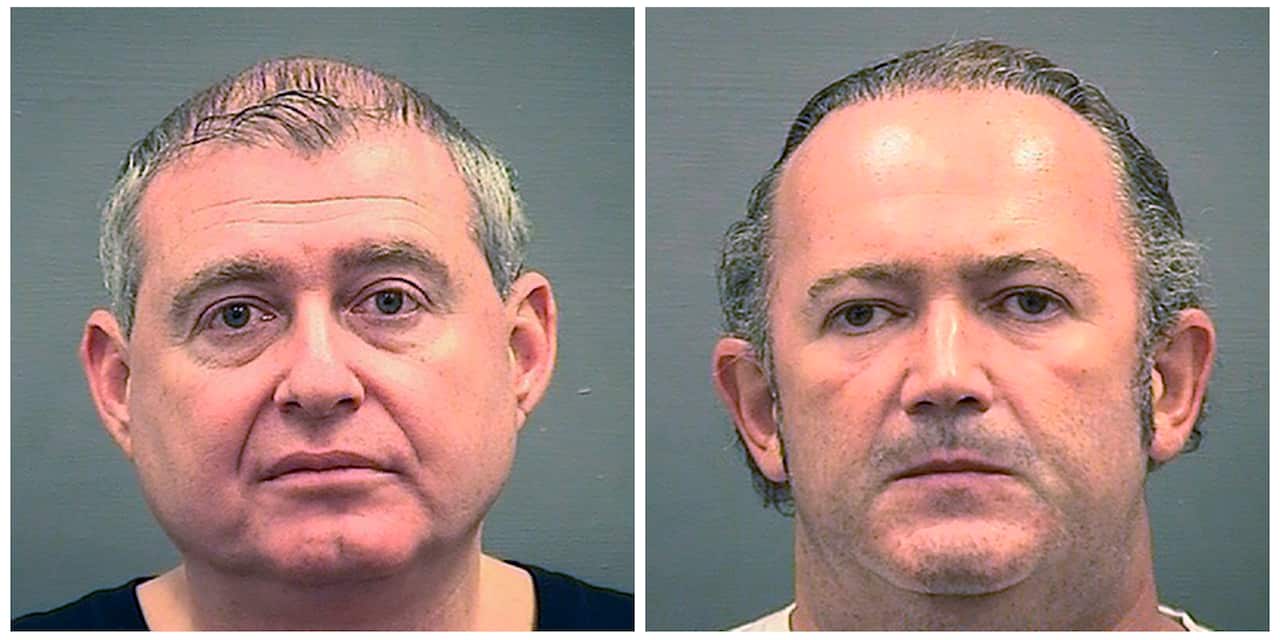Photos provided by the Alexandria Sheriffs Office shows booking photos of Lev Parnas, left, and Igor Fruman. 