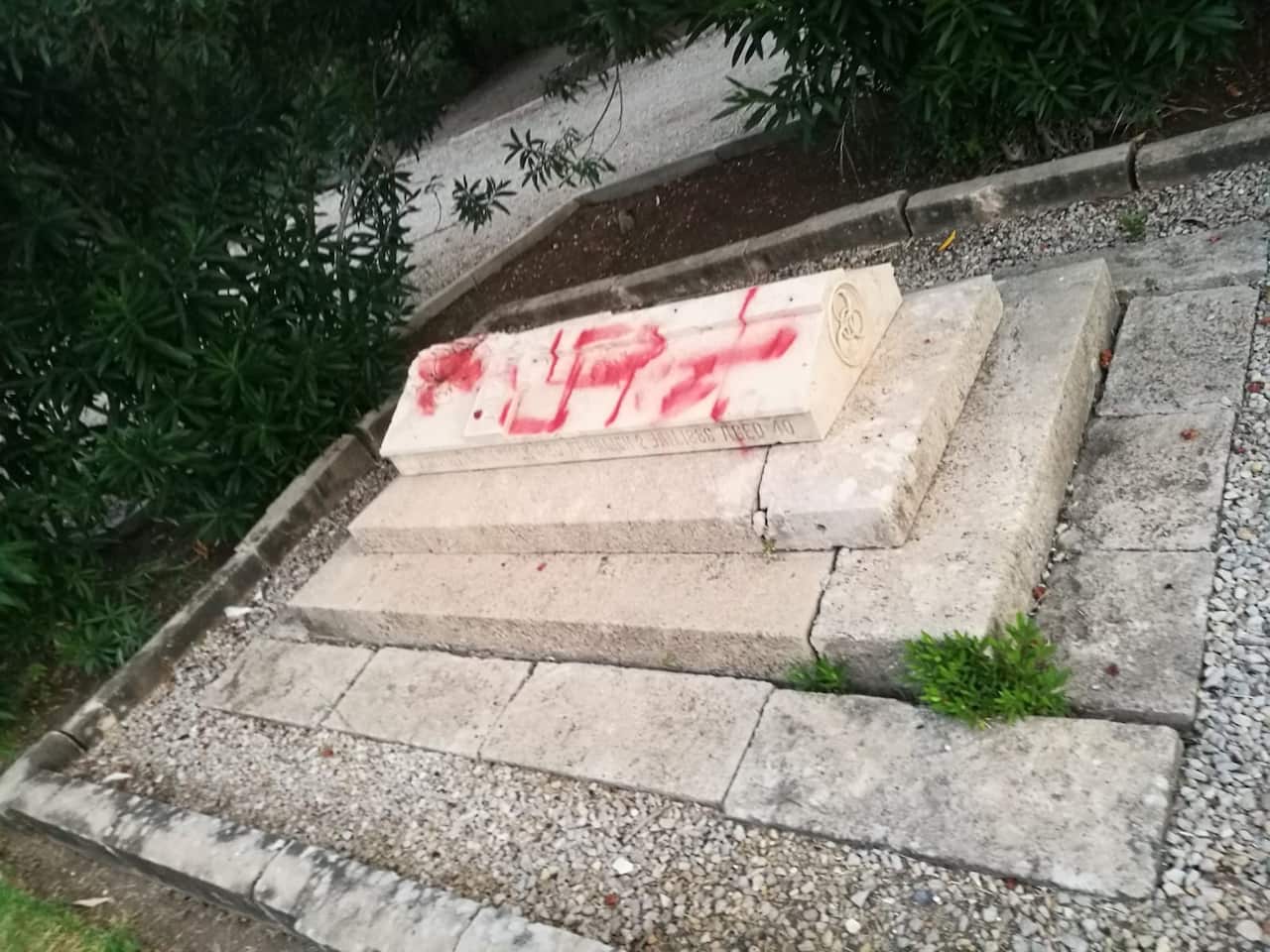Headstones were vandalised with red spray paint at the Haifa war cemetery in northern Israel, according to the Commonwealth War Graves Commission.