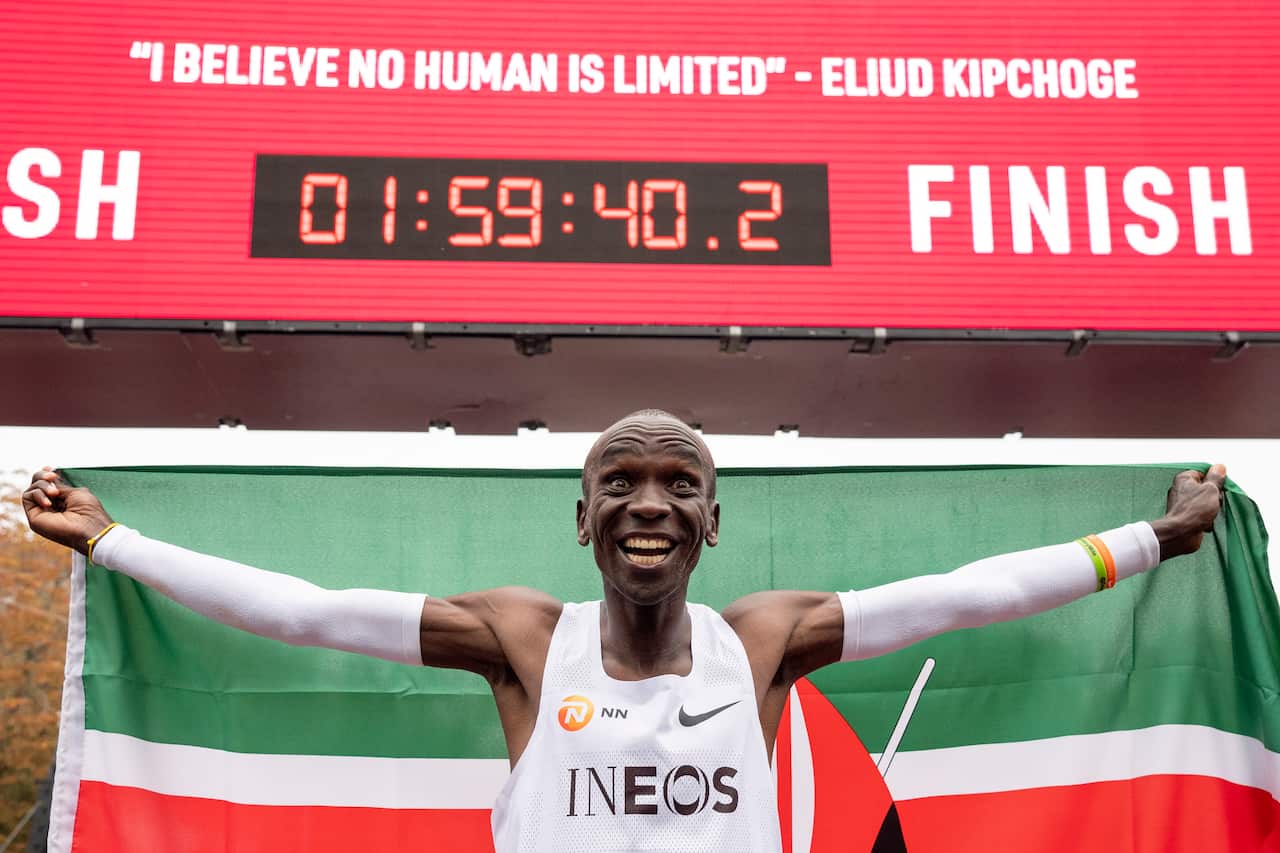 Kipchoge attempted to beat his own record by running a marathon distance in under two hours, recording a time of 1 hour 59 minutes 40 seconds at the event.