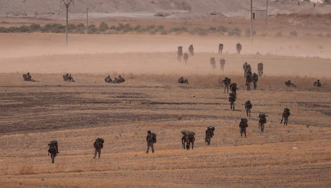Turkish army forces arrived Manbij border, in northern Syria, on October 14, 2019. Photo by Ugur Can/DHA/ABACAPRESS.COM.