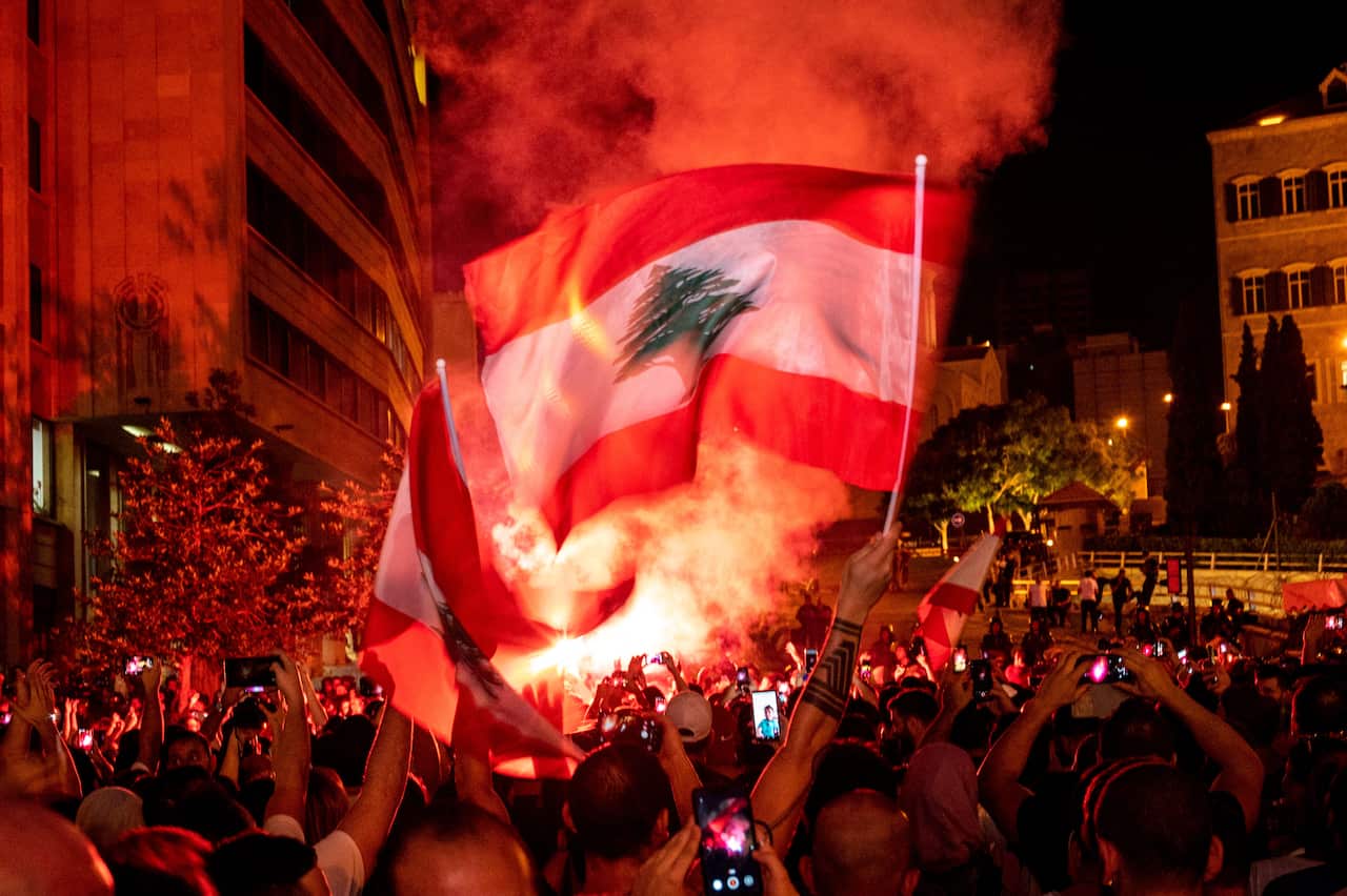 Protesters in Beirut, Lebanon.