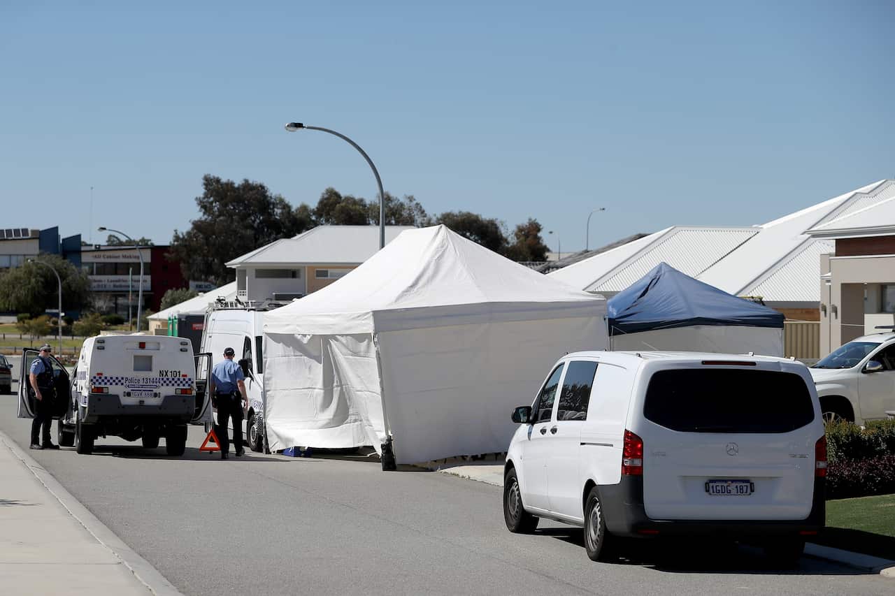 Police investigate the crime scene in Bogdanich Way, Madeleyin, Perth.