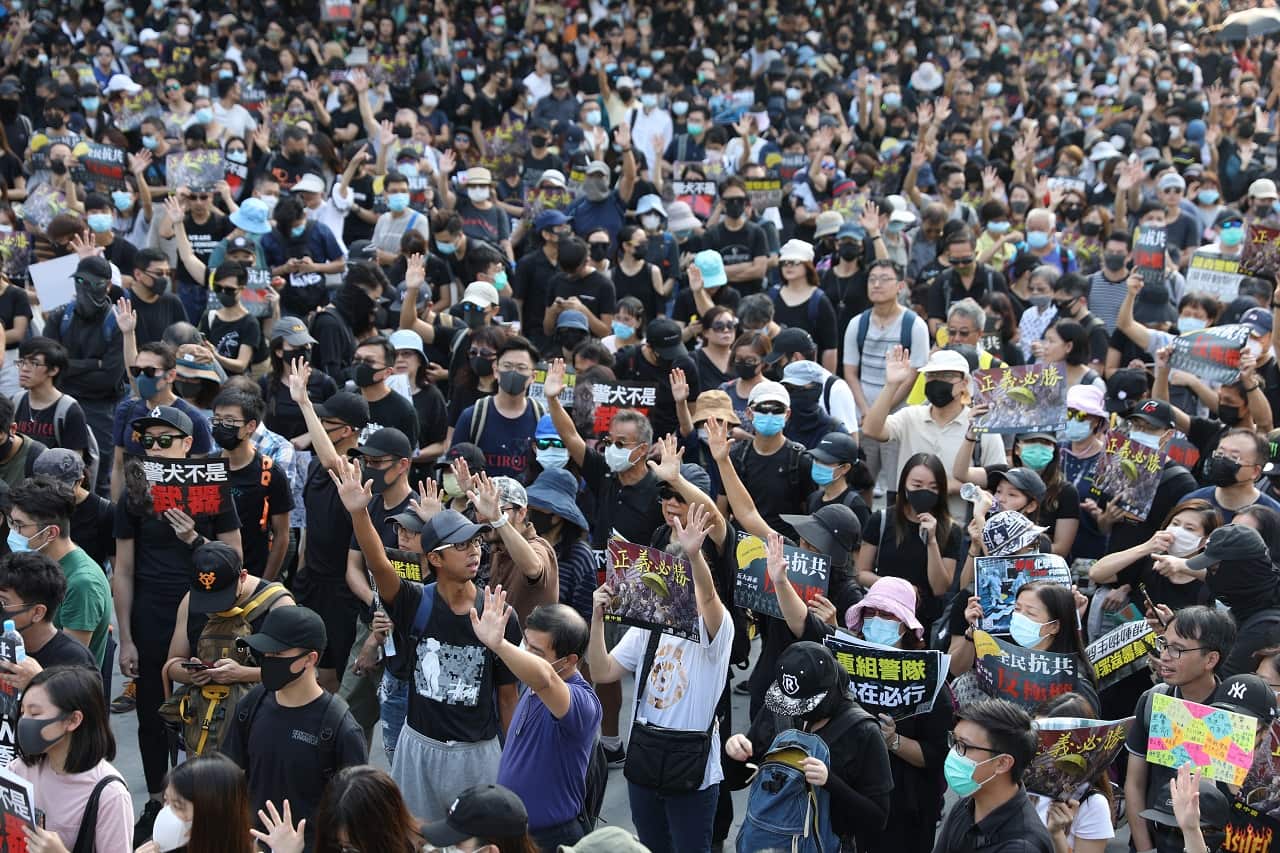 Pro-democracy protesters gather during a rally on Sunday.