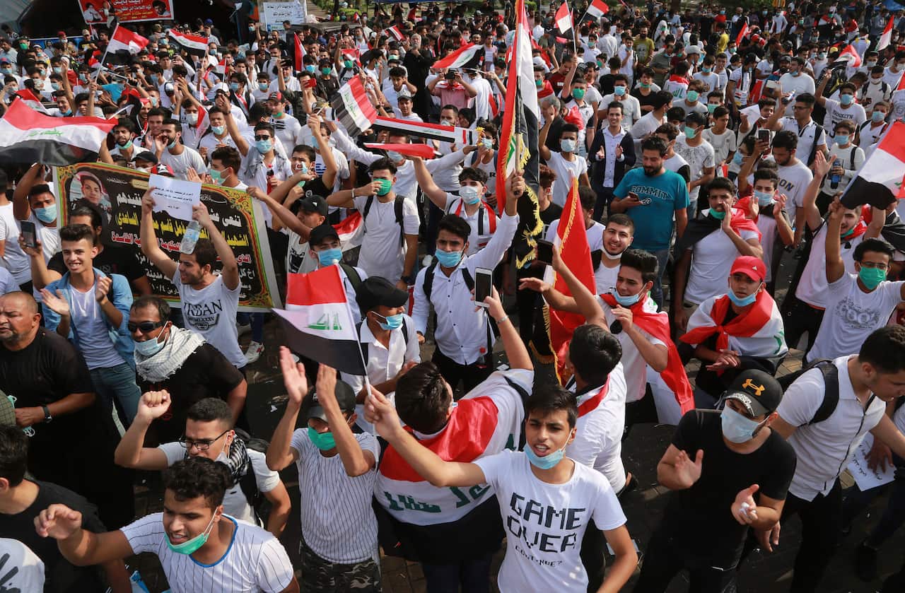 Students take part in anti-government protests in Basra, Iraq, on Monday 28th October.