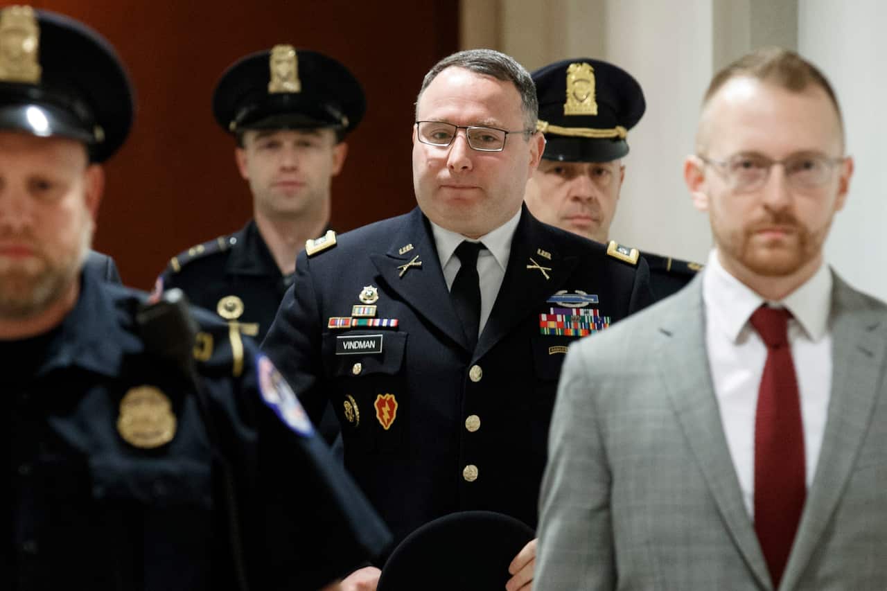 US Army Lieutenant Colonel Alexander Vindman (C), is the top Ukraine expert on the National Security Council.