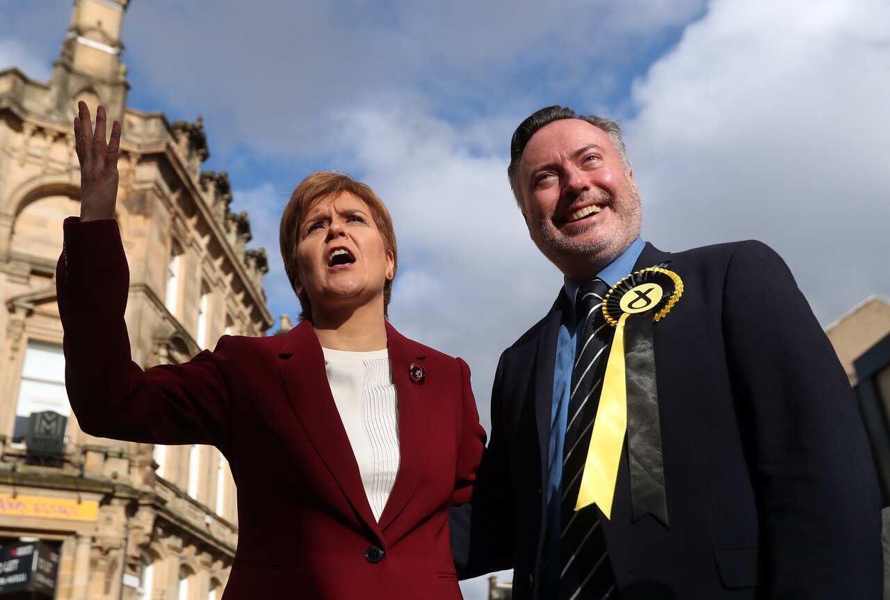 SNP leader Nicola Sturgeon joins Alyn Smith, the SNP's candidate for Stirling, on the general election campaign trail in the city.. Picture date: Wednesday October 30, 2019. Photo credit should read: Andrew Milligan/PA Wire