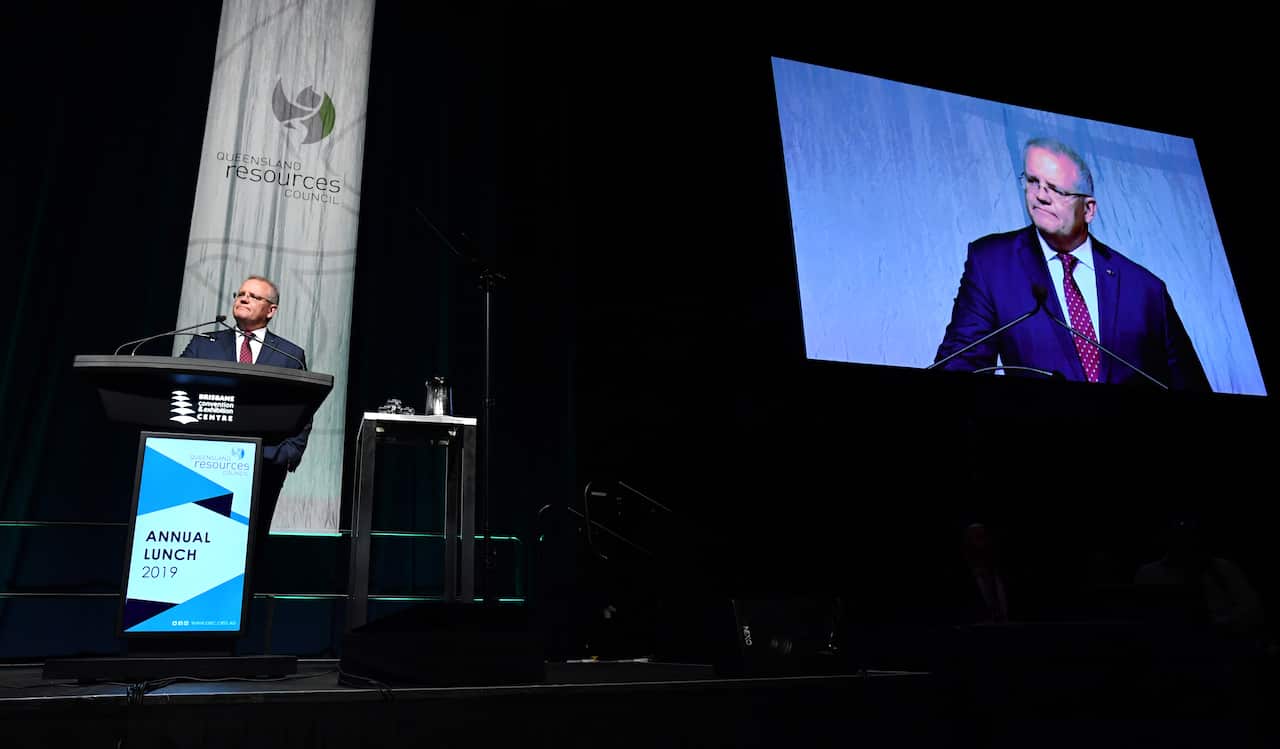 Prime Minister Scott Morrison delivers his speech.