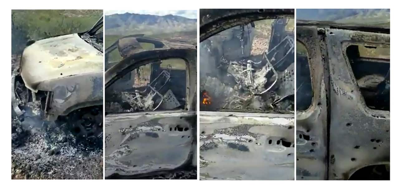 A photo combo showing one of the vehicles attacked by an armed group and in which several children were traveling, in Bavispe, Mexico, 04 November 2019 
