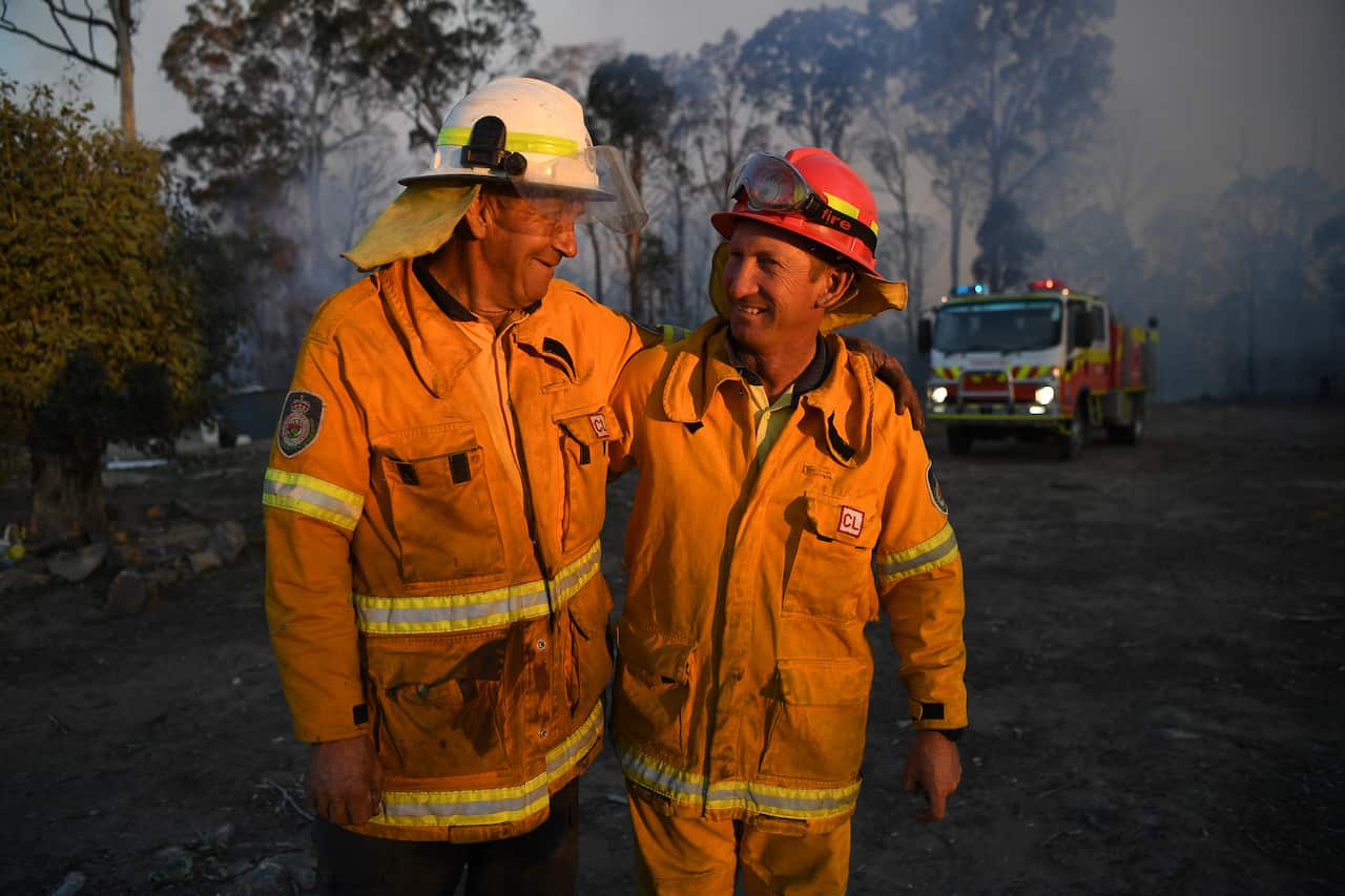 NSW Rural Fire Service volunteers Bob (left) and Greg Kneipp.
