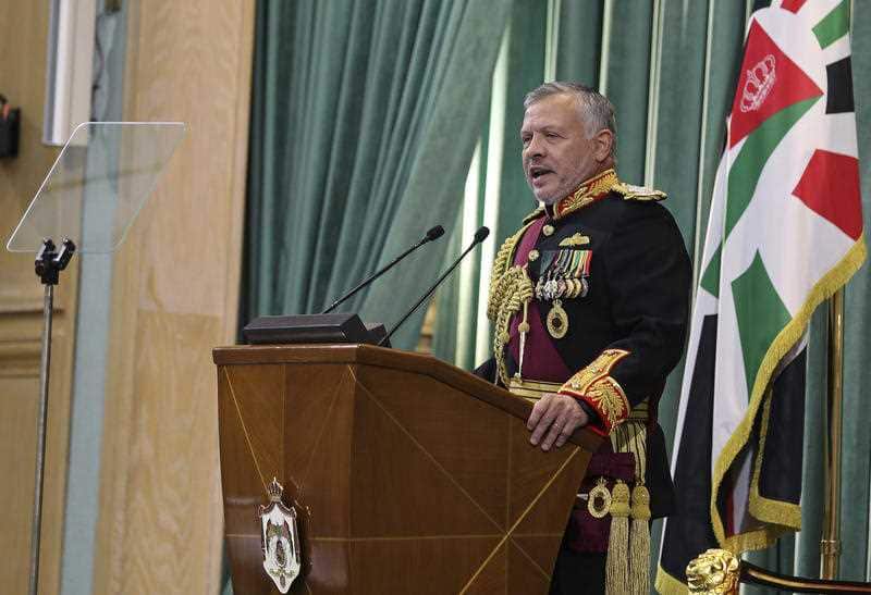 Jordan's King Abdullah II, speaks to Parliament in Amman, Jordan, Sunday, Nov. 10, 2019.