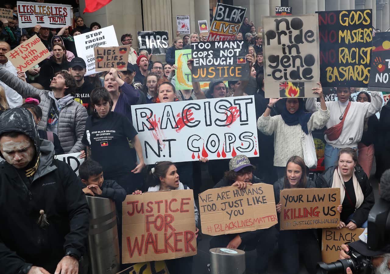 A Melbourne protest in November 2019 calling for justice for 19-year-old Warlpiri teenager Kumanjayi Walker.     