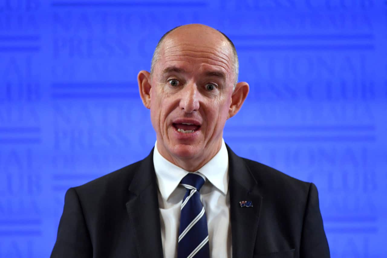 Minister for Government Services Stuart Robert at the National Press Club in Canberra, Thursday, November 14, 2019. (AAP Image/Mick Tsikas) NO ARCHIVING