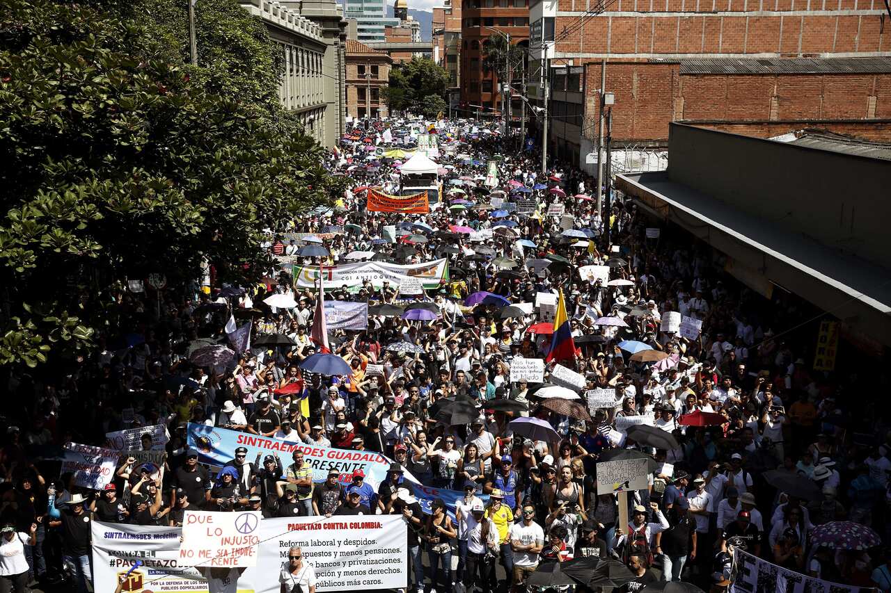 Thousands of people protest during the National Strike in Medellin, Colombia.