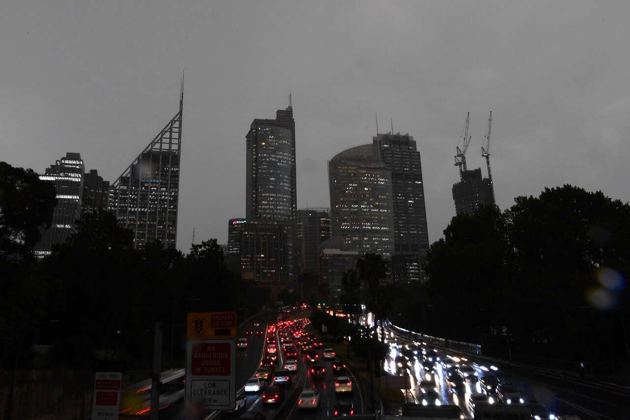 Wet and stormy weather is seen around Sydney's CBD on Friday.