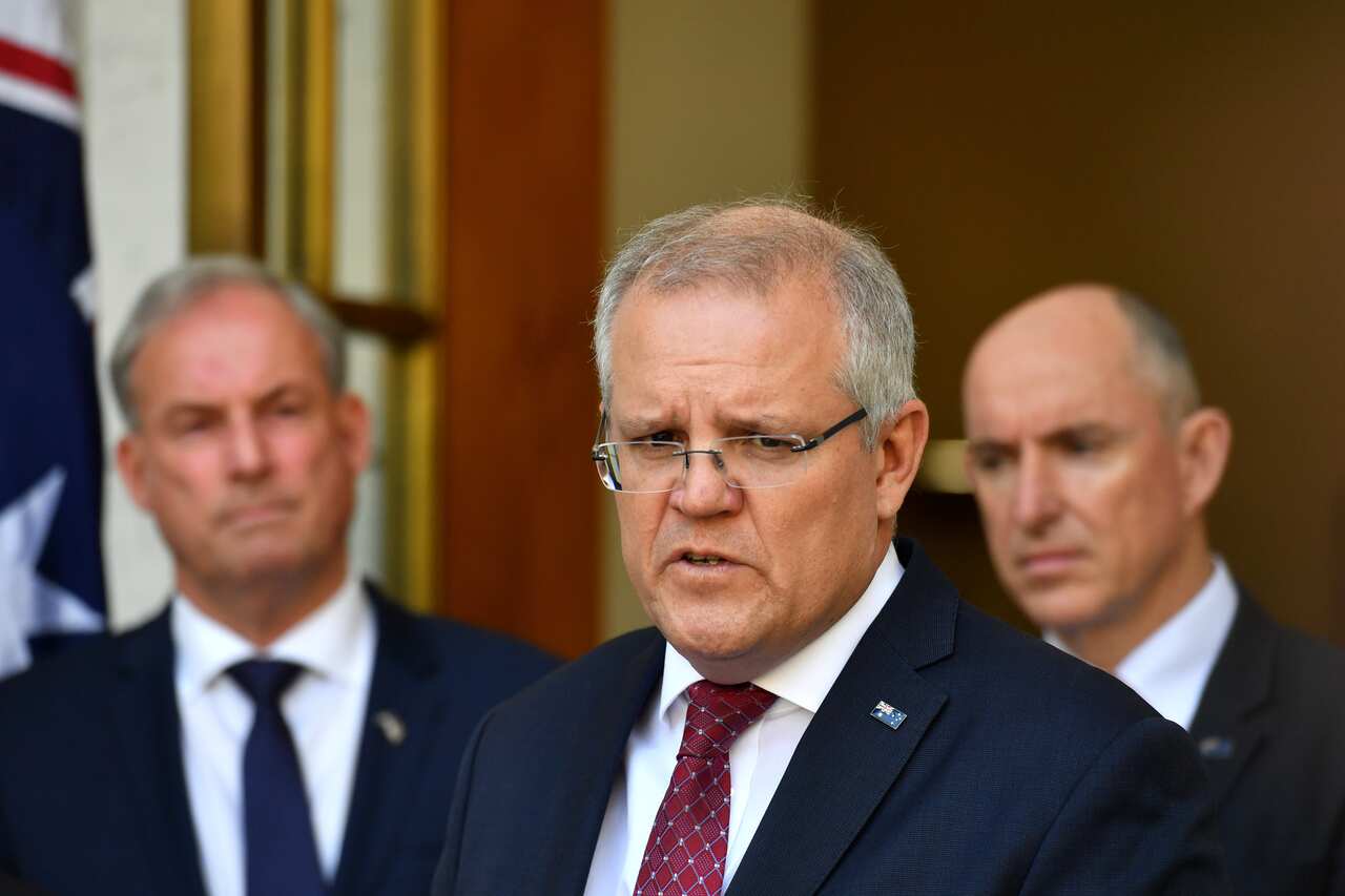 Prime Minister Scott Morrison at a press conference at Parliament House in Canberra.