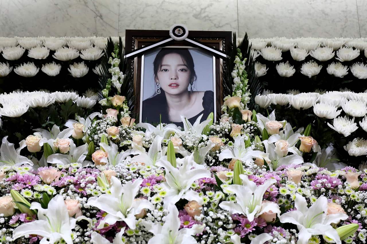 A memorial altar of K-pop star Goo Hara is seen at the Seoul St. Mary's Hospital.