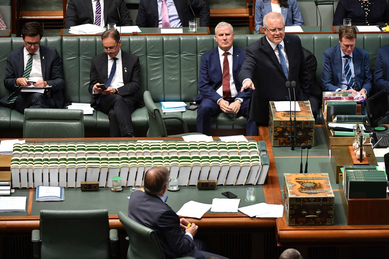Prime Minister Scott Morrison and Leader of the Opposition Anthony Albanese during Question Time.