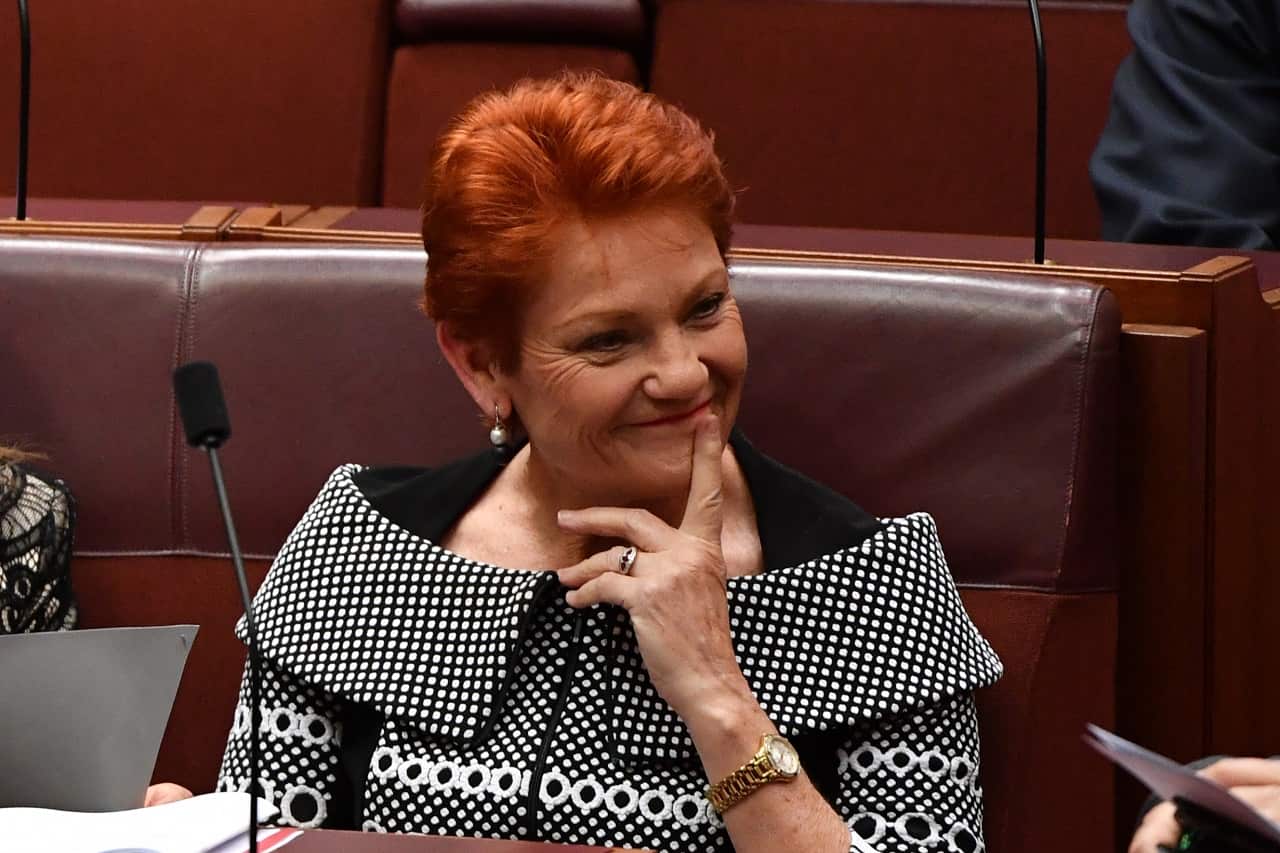One Nation leader Senator Pauline Hanson before the vote.