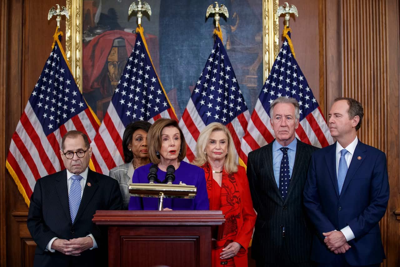 Speaker of the House Nancy Pelosi with House Judiciary Committee Chairman Jerry Nadler ,House Permanent Select Committee on Intelligence Chairman Adam Schiff.