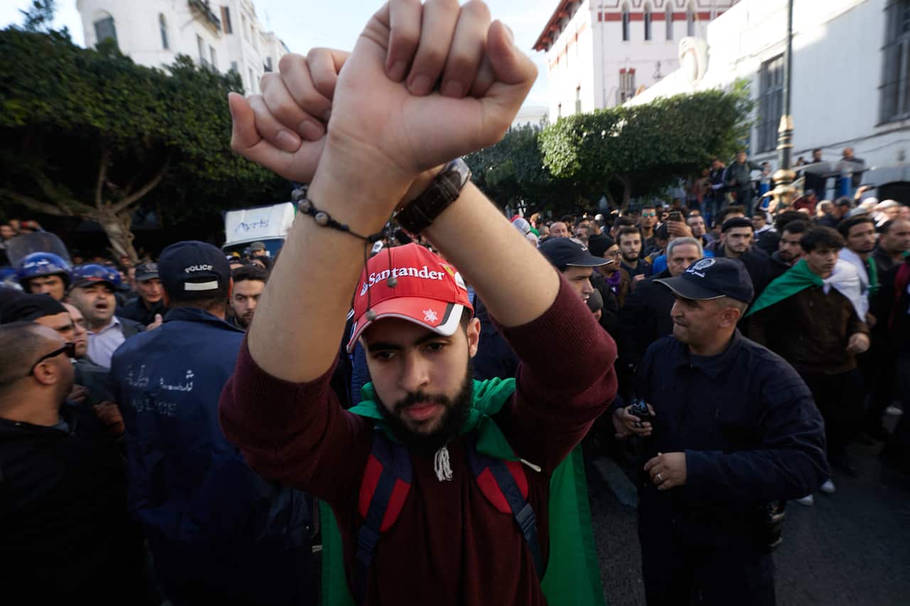 Algerian protesters during an anti-government demonstration in the capital Algiers in December.