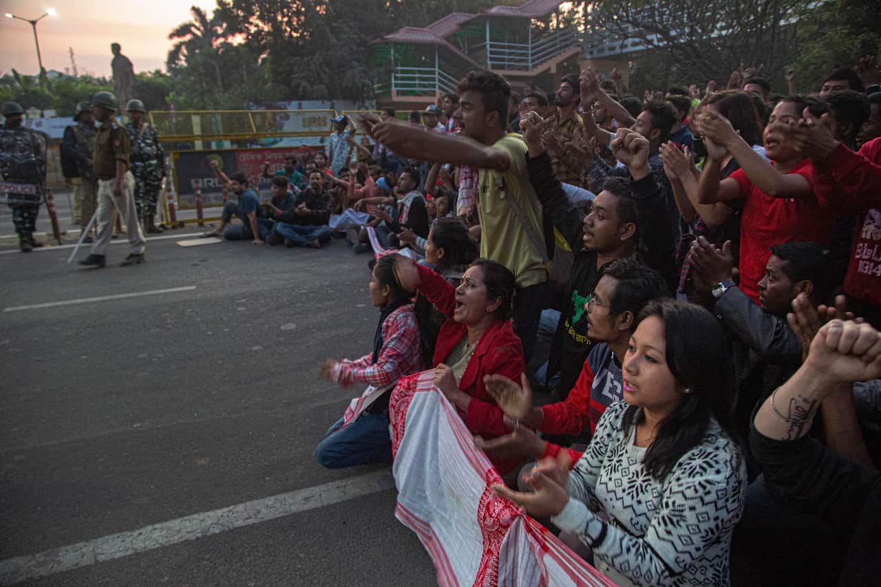 Protesters in Gauhati, India.