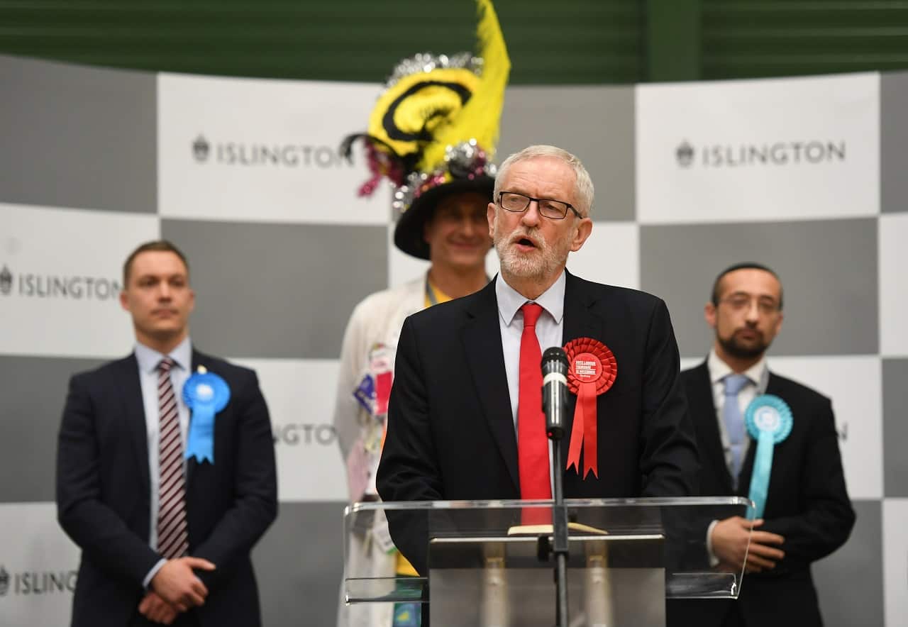 Labour leader Jeremy Corbyn speaks after the results was given.