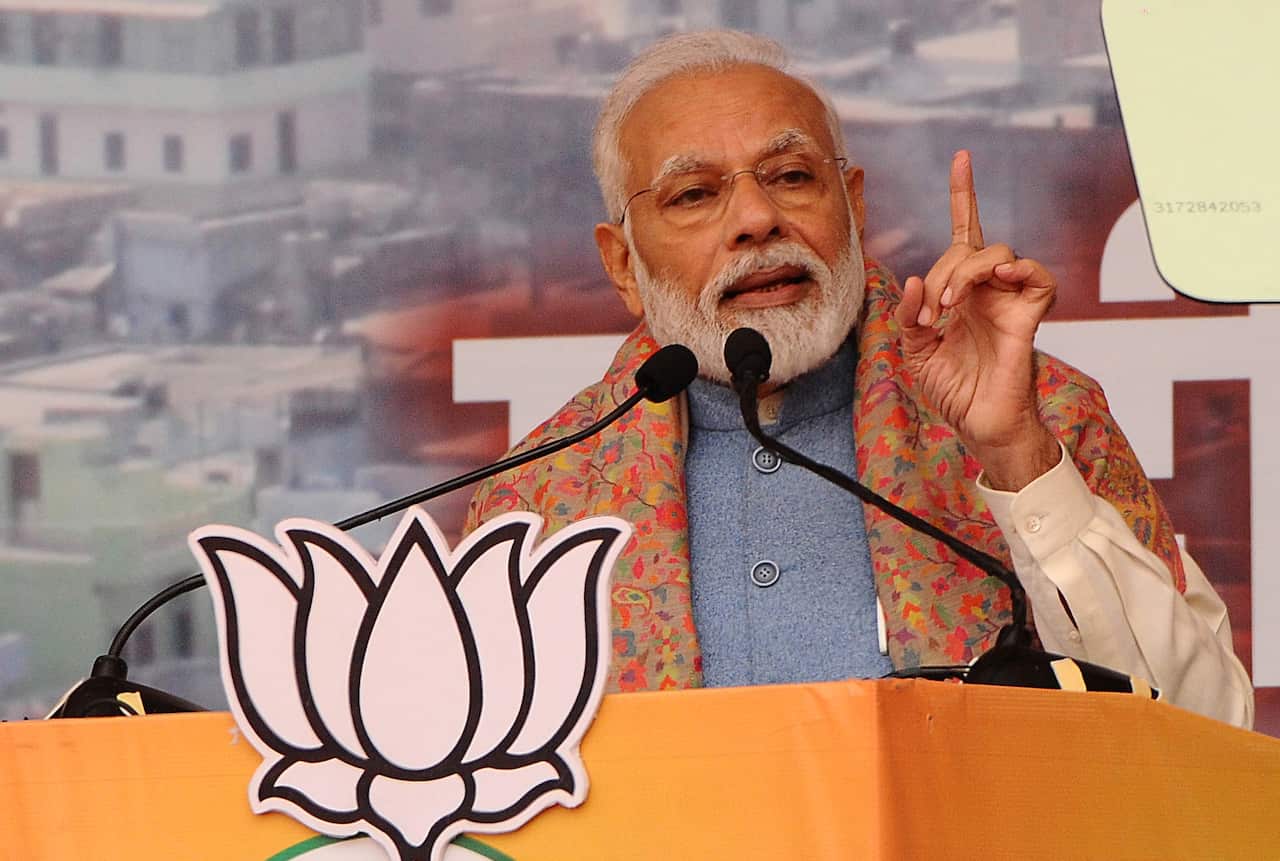 Indian Prime Minister Narendra Modi addresses a rally to launch Bharatiya Janata Party's (BJP) campaign for the upcoming Delhi assembly elections.