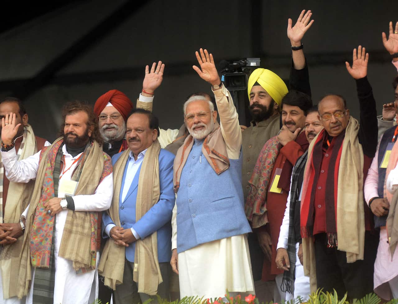 India's Prime Minister Narendra Modi waves during a rally in New Delhi earlier this month.
