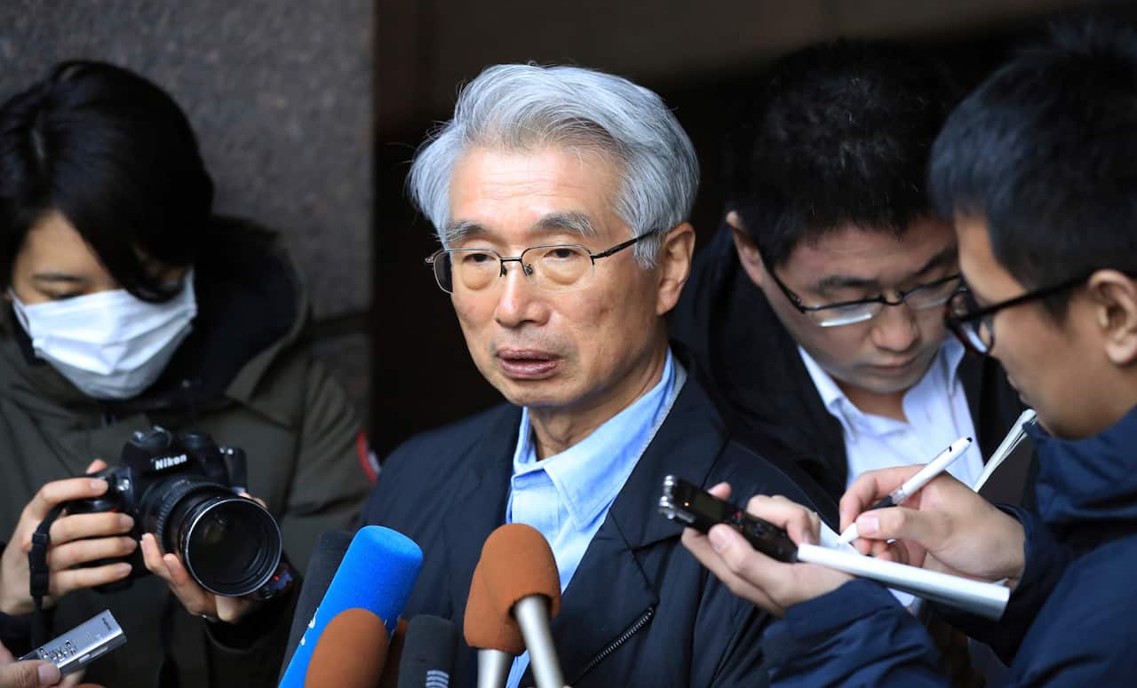 Junichiro Hironaka, a chief lawyer of Carlos Ghons, speaks to media in Tokyo.