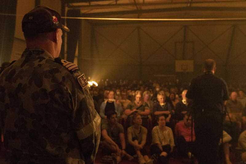 Australian Department Of Defence officers attending a community meeting in Mallacoota, 2 January 2020