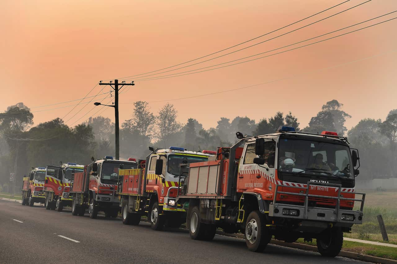 Rural Fire Service (RFS) tankers at Moruya near Batemans Bay, Saturday, January 4, 2020.