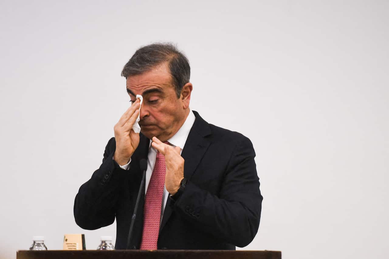 Carlos Ghosn speaks at a news conference held at Lebanon's press syndicate headquarters on January 8, 2020 in Beirut, Lebanon. 