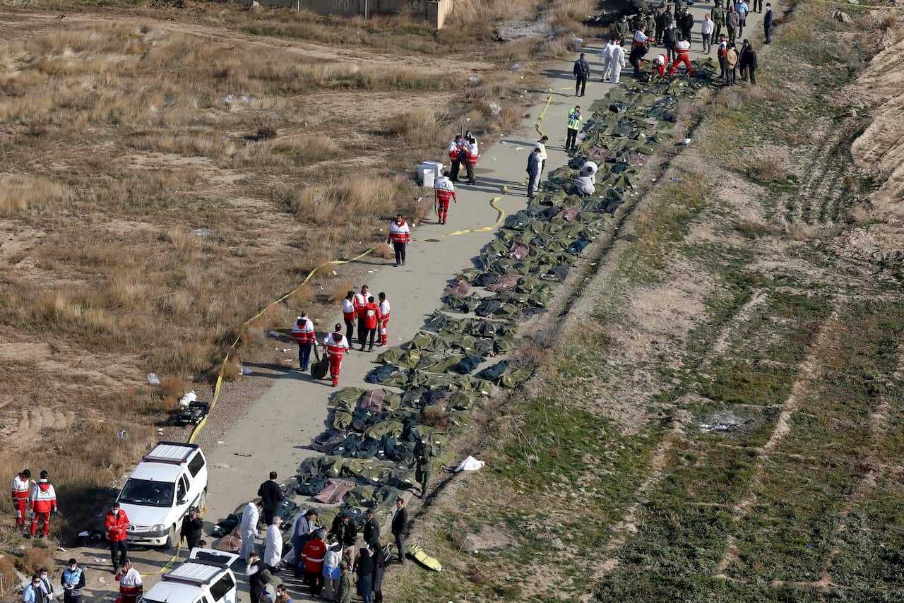 Bodies of the victims of the Ukrainian plane crash are collected.