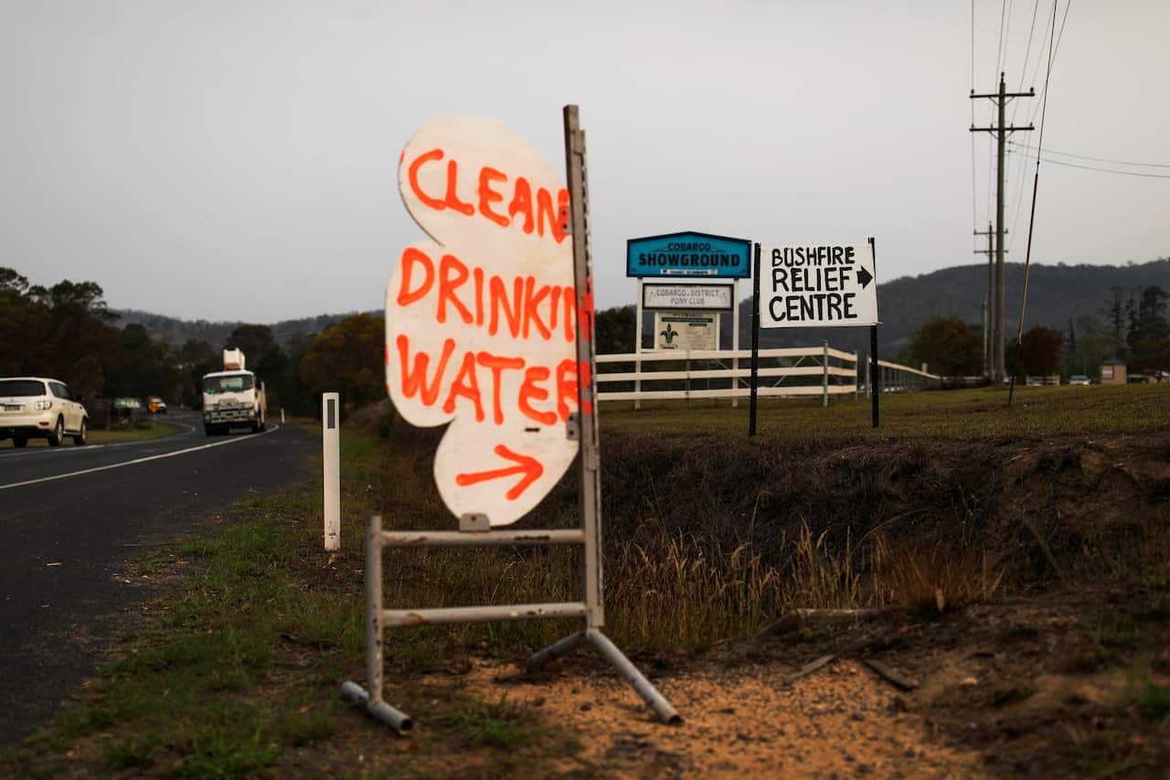 The Cobargo Community Relief Centre is seen after the New Year's Eve bushfires.