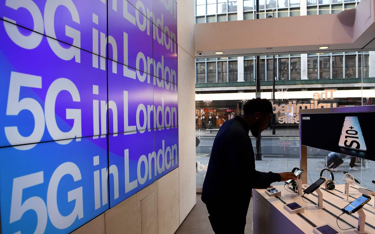 A customer at a mobile phone store in central London