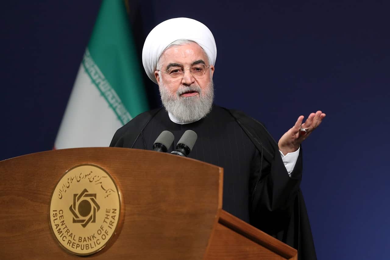 Iranian President Hassan Rouhani speaks during a ceremony in Tehran.