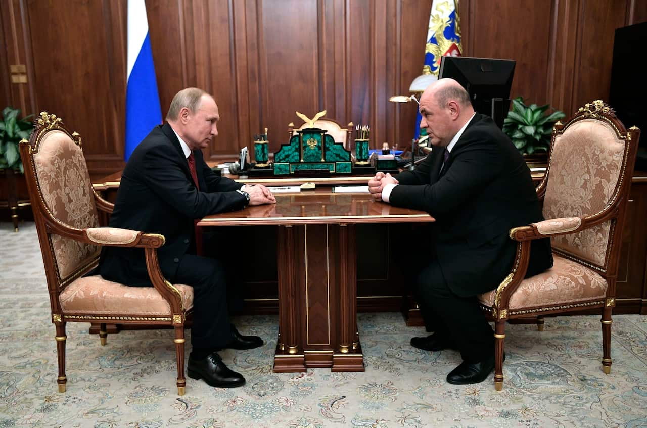 Russian President Vladimir Putin and prime minister Mikhail Mishustin.