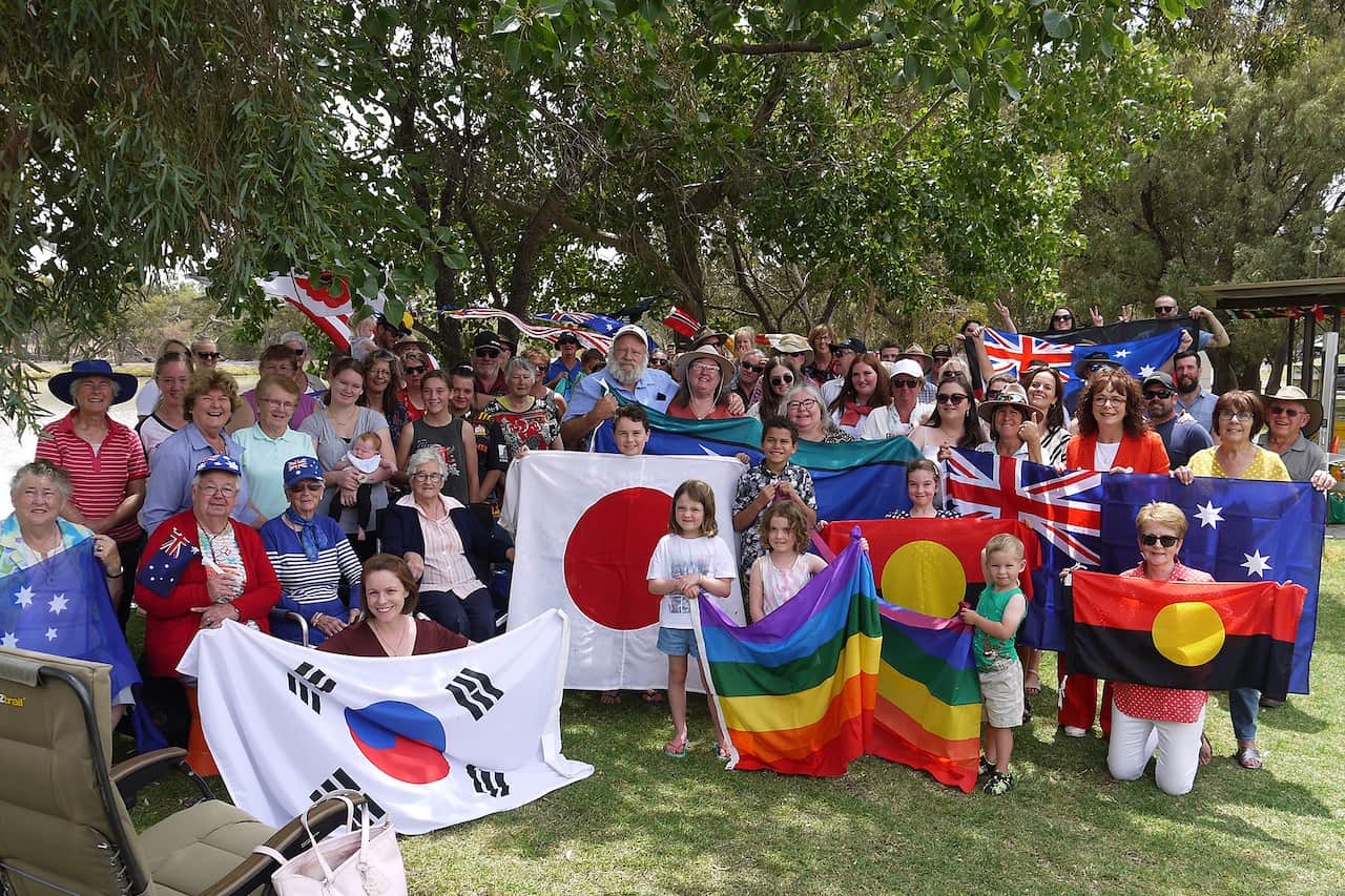 Dozens of people gathered in Beulah, Saturday 18 January 2020, in response to a local couple who raised a Nazi flag above their home 