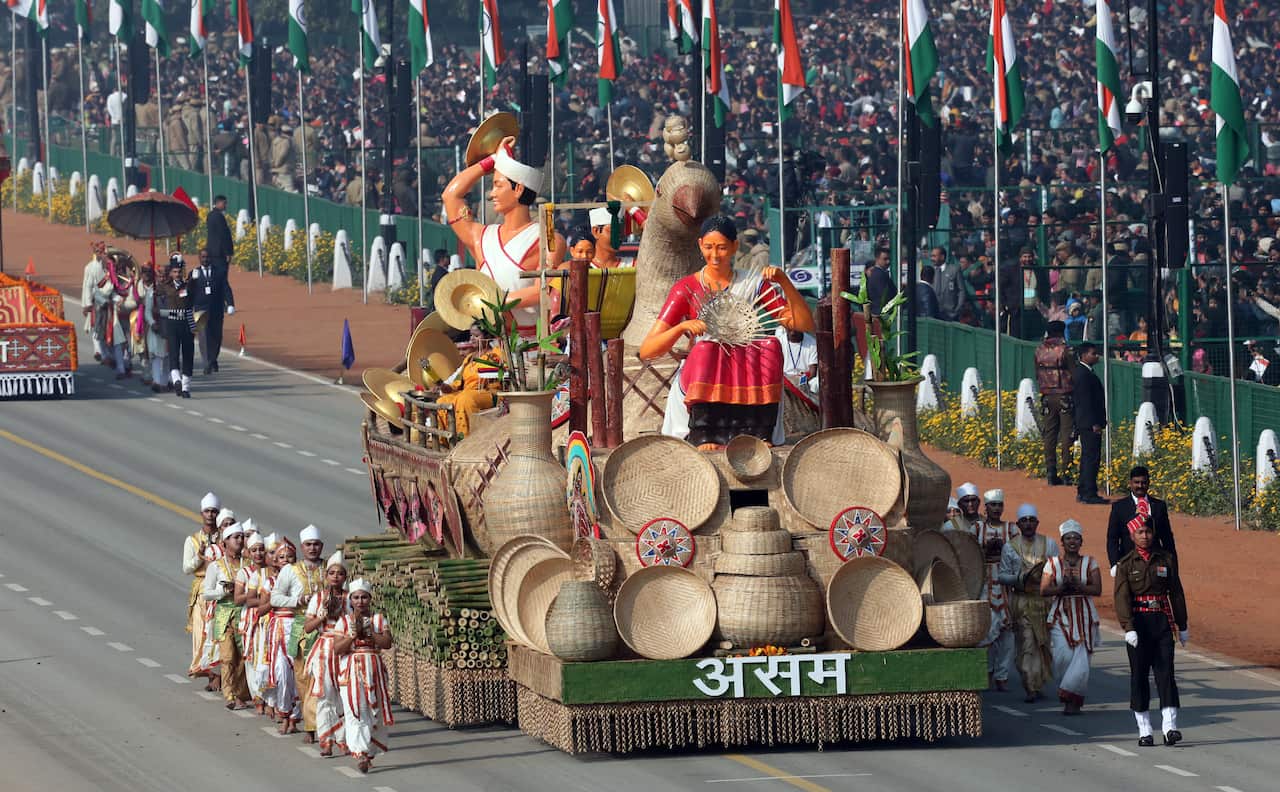 A tableau of the Indian state of Assam rolls past Rajpath during Republic Day celebrations in New Delhi