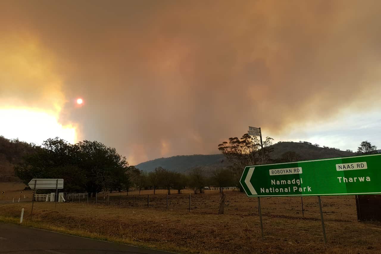 Smoke rising from the Namadgi National Park fire.