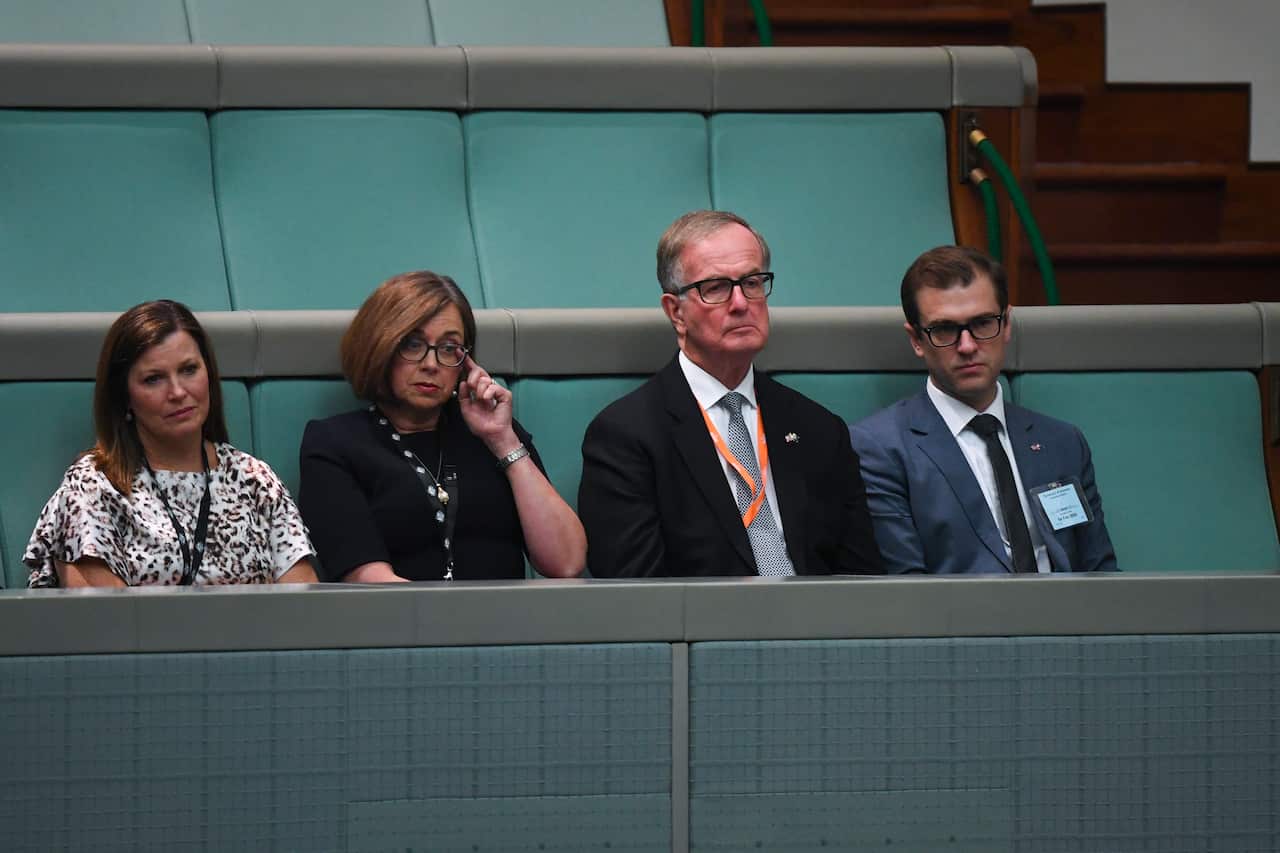US Ambassador to Australia Arthur B. Culvahouse (second right) attends the Australian Bushfires condolences motion at Parliament House in Canberra.