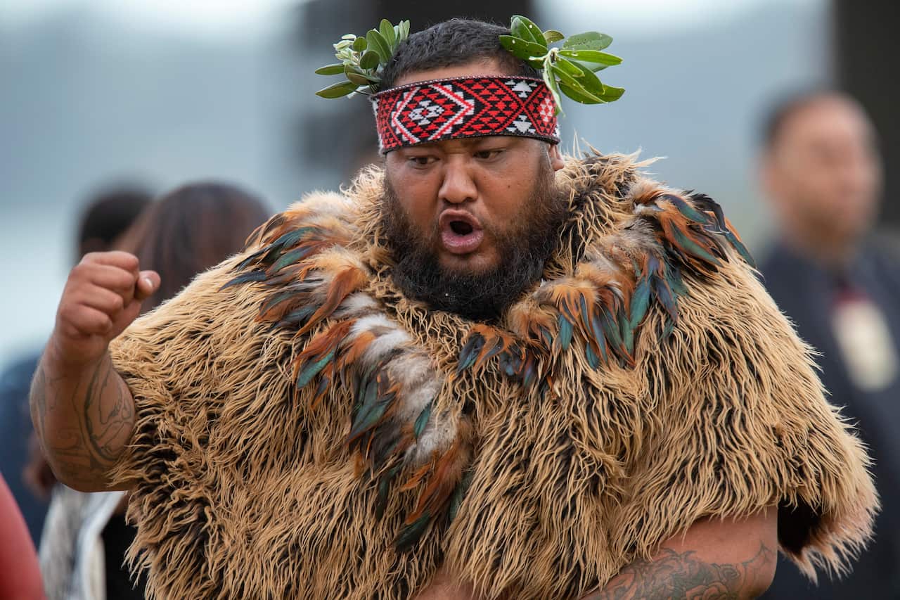 A Maori warrior at the New Zealand Navy parade.